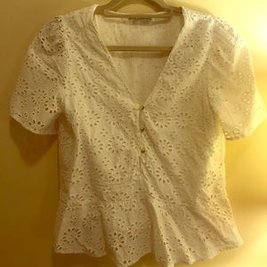 Zara White Eyelet Top